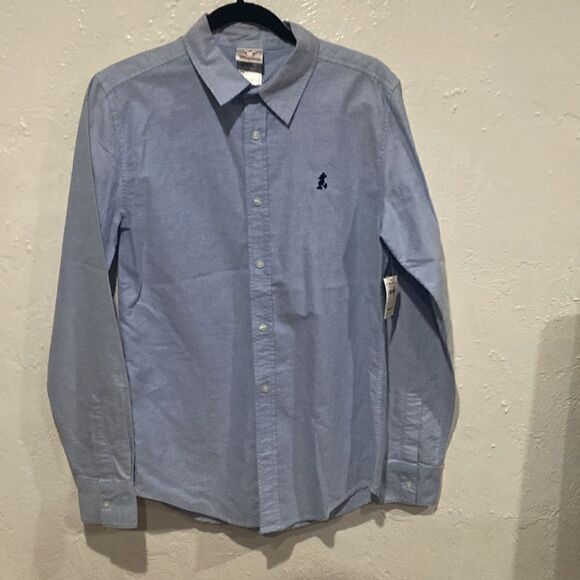 NWT Walt Disney World Blue Embroidered Mickey Button Down Shirt Small 100% cottn - Picture 1 of 7